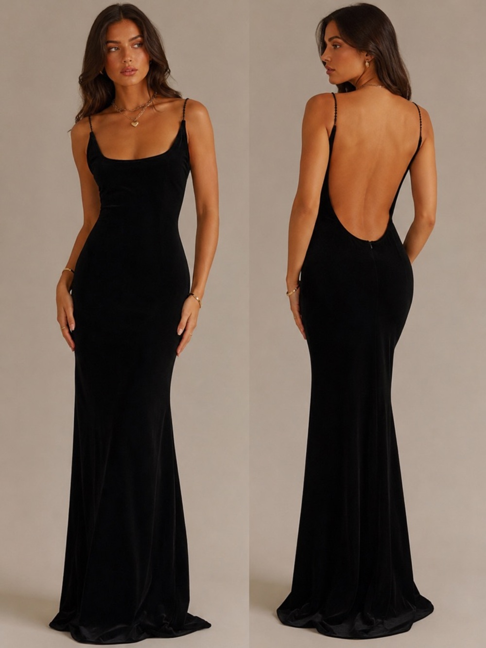 Jessica McClintock Gunne Sax Black Velvet Beaded Open Back Maxi Dress 11/12